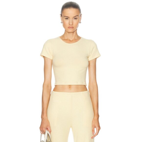 LESET Lauren Crop Slim Fit Tee Chamomile Yellow Short Sleeve - Picture 1 of 4